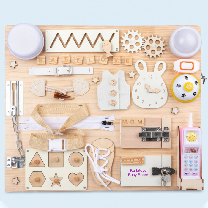 Placa Lemn Montessori Senzoriala Copii Incuietori Busy Board 2 in 1 [4]