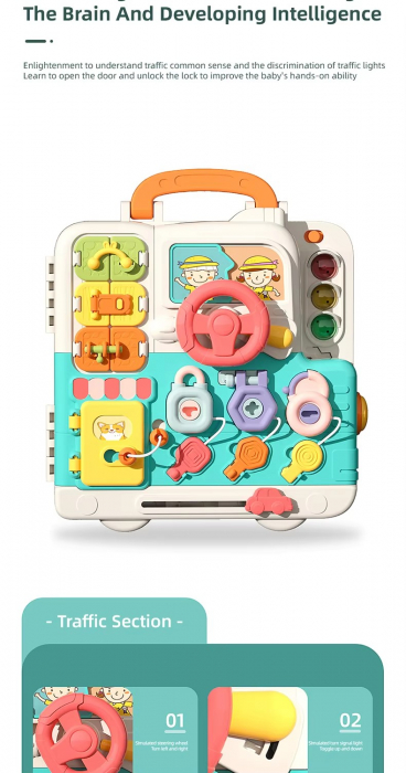 Placa senzoriala Busy Board Ursulet – panou Montessori cu sunete, lumini si jocuri educative [12]