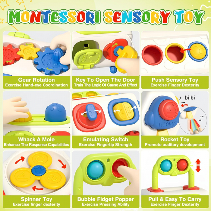 Jucarie Montessori Busy Cube 10 in 1 pentru Bebelusi - Dezvoltare Senzoriala si Motrica [2]