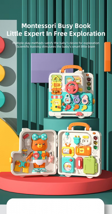 Placa senzoriala Busy Board Ursulet – panou Montessori cu sunete, lumini si jocuri educative [2]