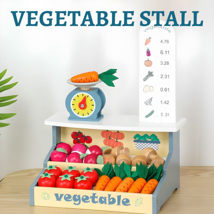 Set de joaca din lemn cu taraba de legume si cantar – Joc educativ Montessori [3]