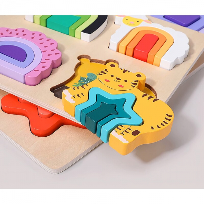 Puzzle din Lemn 3D Animale Curcubeu - Jucarie Educativa pentru Copii [2]