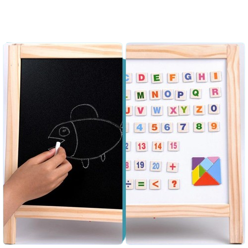 Tabla Educativa cu 2 Fete din Lemn - Litere, Cifre si Tangram Magnetice [3]