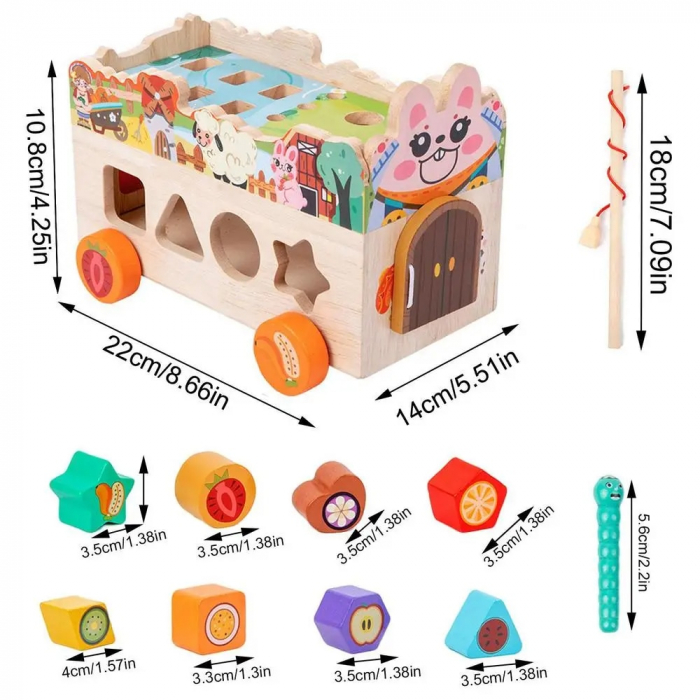 Jucărie Montessori - Mașină  Multifuncțională din Lemn Ferma [6]