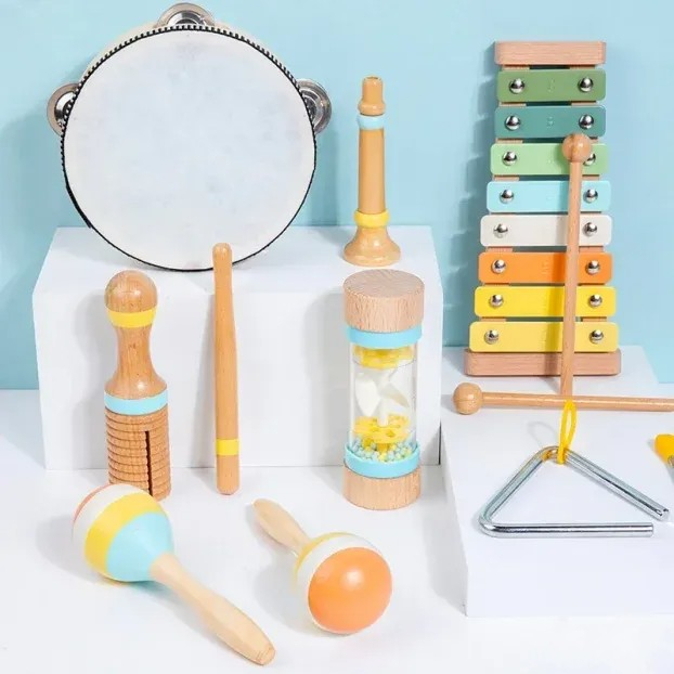 Set Instrumente Muzicale Montessori din Lemn 6 Instrumente [2]