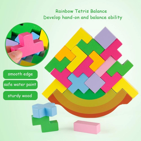 Joc echilibru din lemn Tetris Curcubeu [5]
