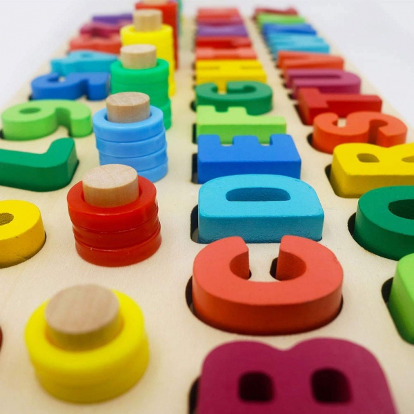 Set Puzzle din Lemn Montessori sa invatam Alfabetul si Cifrele 4 in 1 [9]