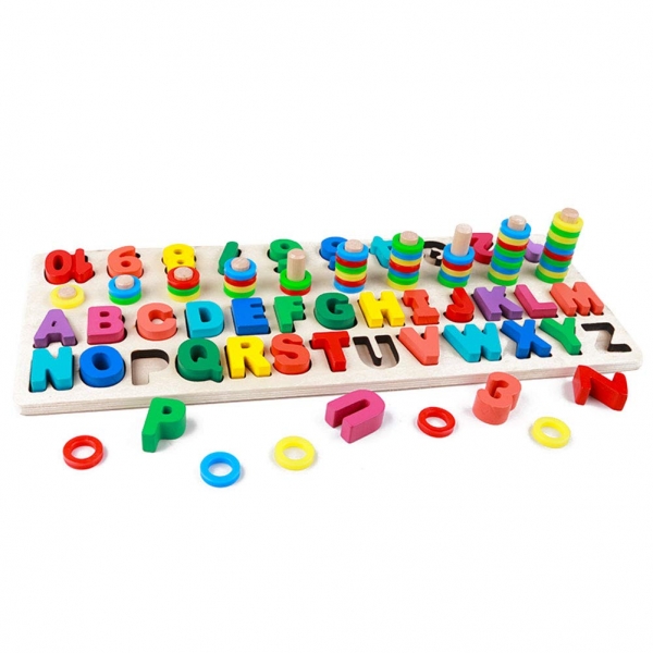 Set Puzzle din Lemn Montessori sa invatam Alfabetul si Cifrele 4 in 1 [11]
