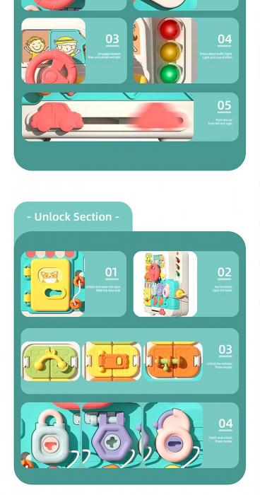 Placa senzoriala Busy Board Ursulet – panou Montessori cu sunete, lumini si jocuri educative [5]