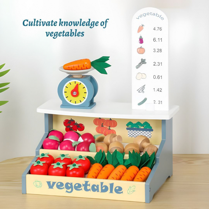 Set de joaca din lemn cu taraba de legume si cantar – Joc educativ Montessori [4]