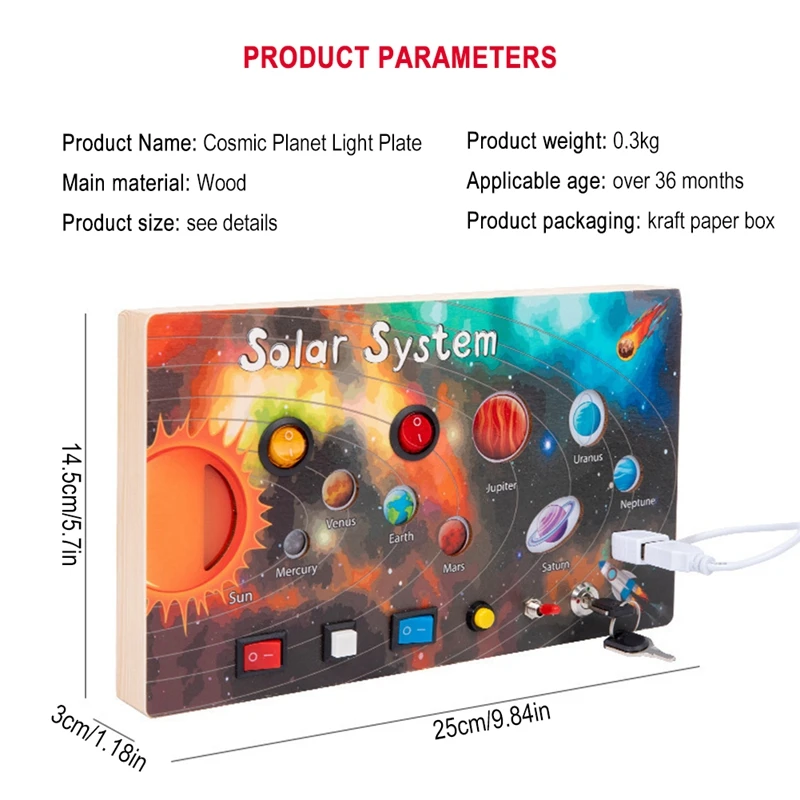 Jucărie Senzorială Busy Board - Sistemul Solar din Lemn cu Lumina LED [7]