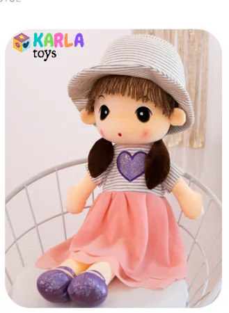 Jucarie de Plus Papusa Kawaii 80 cm cu Palarie si Fustita din Tull Mov [2]