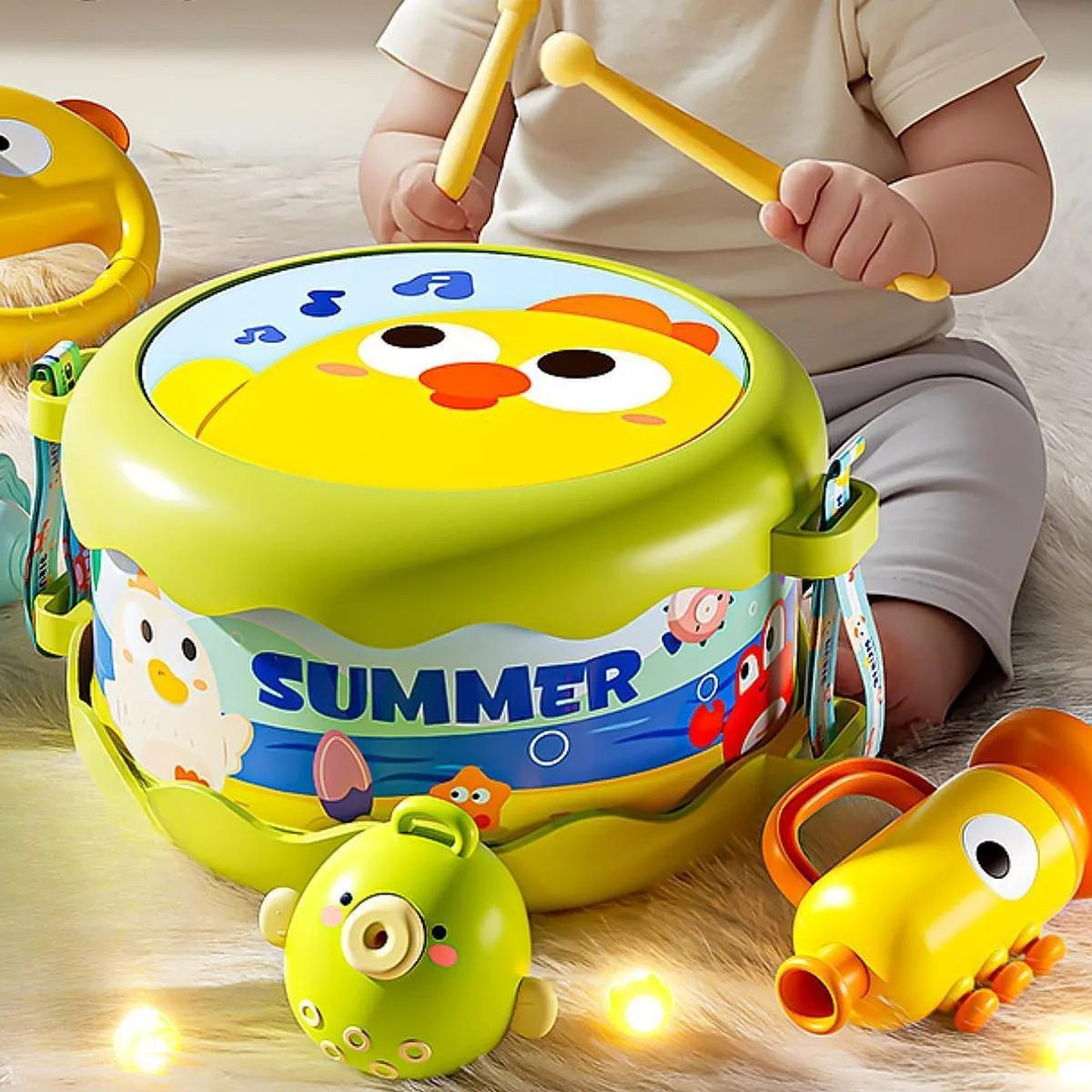 Set 5 instrumente muzicale copii – toba, xilofon, maracas, tamburina, corn [1]