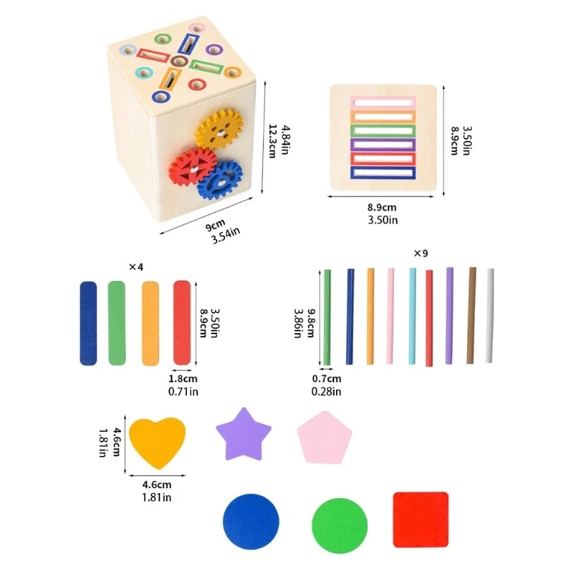 Cub Senzorial Montessori Lemn 6 in 1, Forme Culori Angrenaje, 2 Ani+ [2]