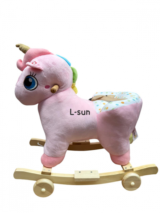 Balansoar Unicorn Roz 2 in 1 pentru Copii – Spatar, Centura, Muzica si Roti din Plus [7]