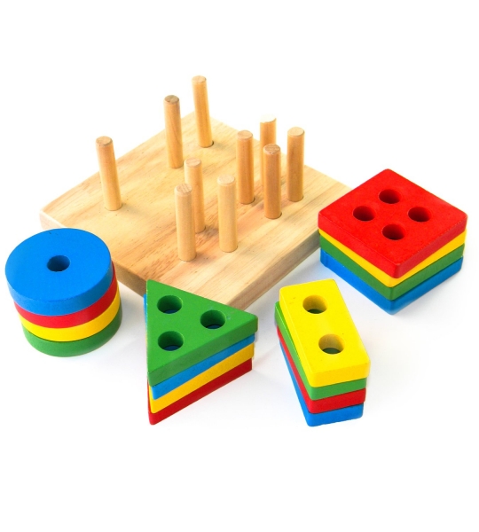 Joc din Lemn Figuri Geometrice Sortare Color Set [4]