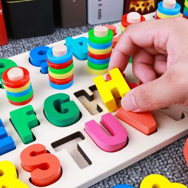 Set Puzzle din Lemn Montessori sa invatam Alfabetul si Cifrele 4 in 1 [10]
