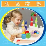 Set Montessori Rainbow din Lemn – Peg Dolls, Cupe si Palarii [5]