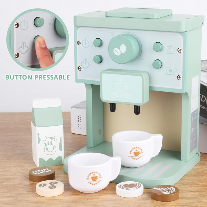 Espressor de Jucarie din Lemn pentru Copii Set Cafetiera cu Cesti si Accesorii [2]