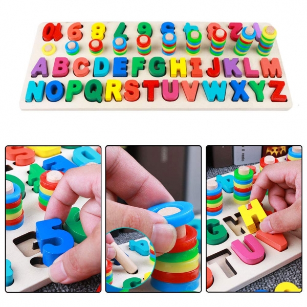 Set Puzzle din Lemn Montessori sa invatam Alfabetul si Cifrele 4 in 1 [7]