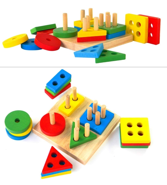 Joc din Lemn Figuri Geometrice Sortare Color Set [2]