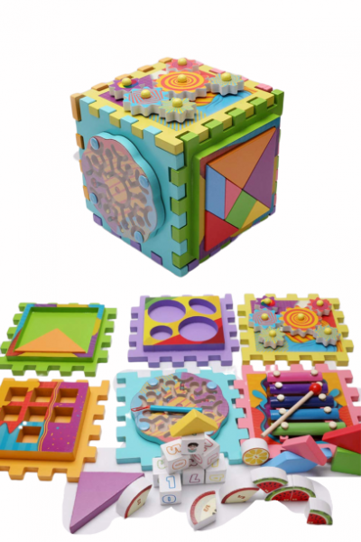 Joc Cub din Lemn multifunctional 6 in 1 Puzzle [6]