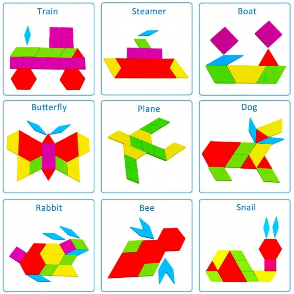 Joc Educational din Lemn Tangram - Set 130 Piese cu Carduri de Design [3]