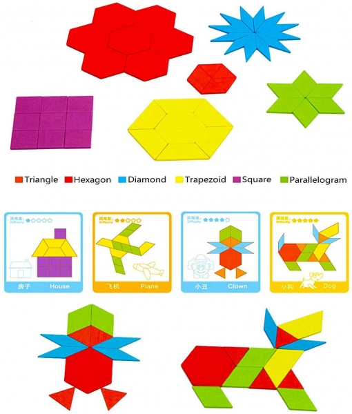 Joc Educational din Lemn Tangram - Set 130 Piese cu Carduri de Design [2]