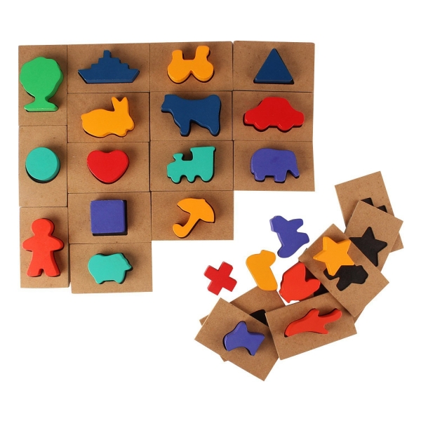 Puzzle din Lemn Blocuri Colorate si Decupaje Pigloo [5]