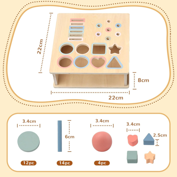 Cutie Permanentei Montessori 4 in 1 din Lemn, Sortare si Cuie [4]