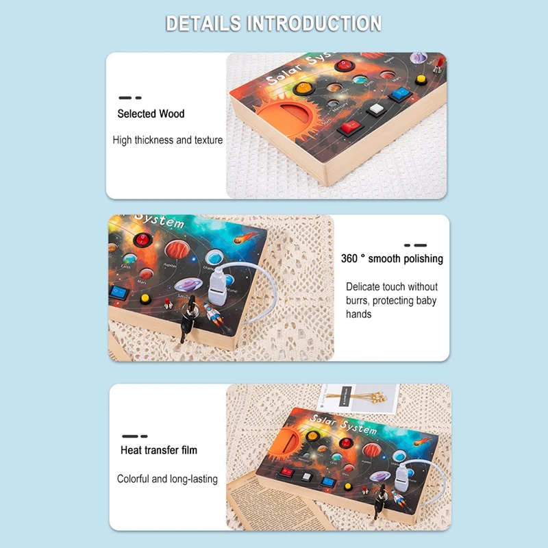 Jucărie Senzorială Busy Board - Sistemul Solar din Lemn cu Lumina LED [5]