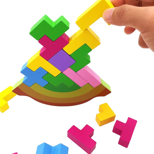 Joc echilibru din lemn Tetris Curcubeu [2]