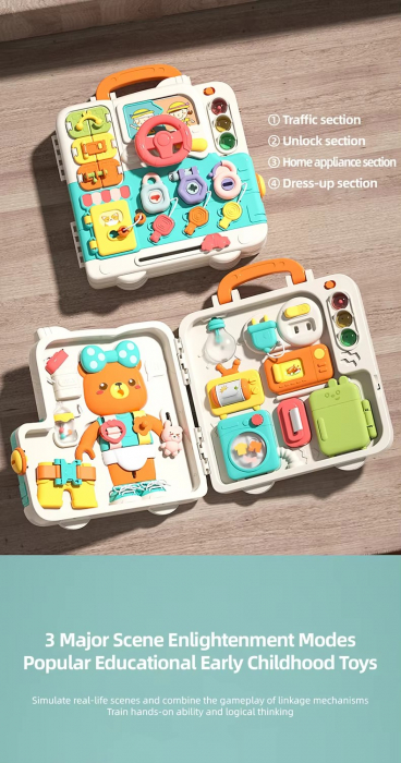 Placa senzoriala Busy Board Ursulet – panou Montessori cu sunete, lumini si jocuri educative [3]