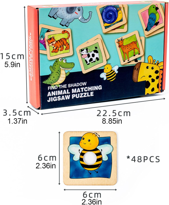 Joc Asociere Animale si Umbre Montessori, 48 Piese Lemn, 3 Ani+ [6]