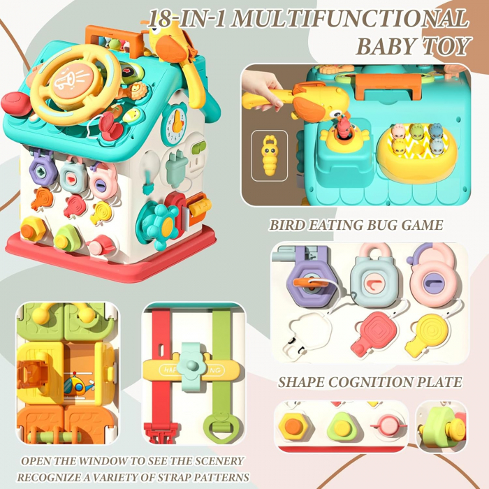 Casuta Montessori activitati senzoriale – volan LED, comutatoare si jocuri interactive [2]