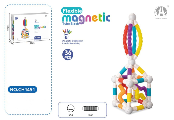 Set STEM magnetic 36 piese, bile si tuburi flexibile colorate, jucarie educativa [1]