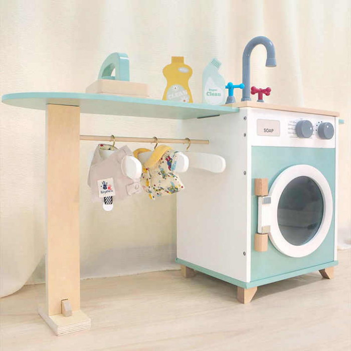 Jucarie Masina de Spalat din Lemn pentru Copii cu Accesorii – Uscator Fier de Calcat Detergent [2]