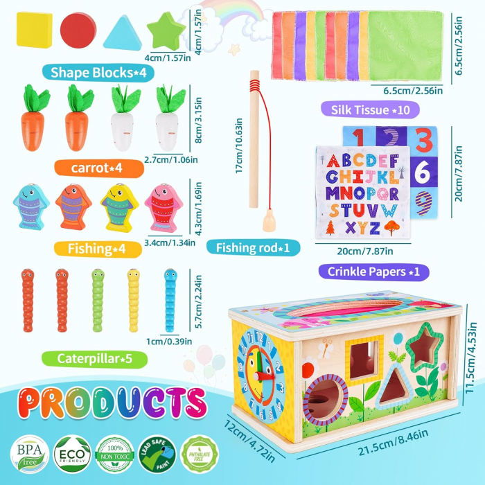 Cutie de Servetele Montessori 6 in 1 - Cub de Activitati Senzoriale din Lemn pentru Copii [5]
