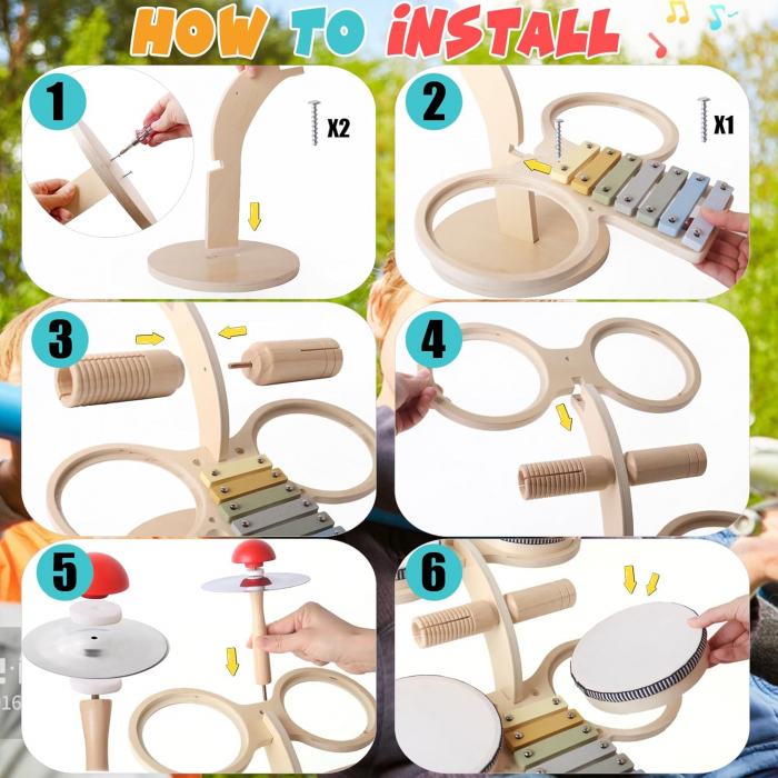 Set de Toba si Xilofon din Lemn pentru Copii – Jucarie Muzicala Montessori [5]