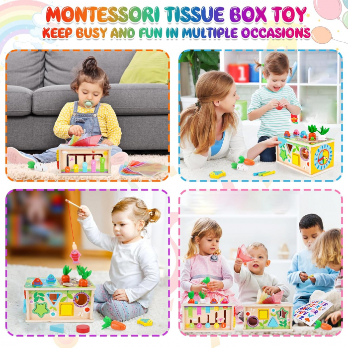 Cutie de Servetele Montessori 6 in 1 - Cub de Activitati Senzoriale din Lemn pentru Copii [6]