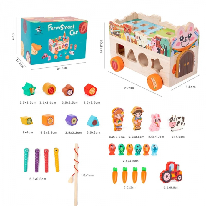 Jucărie Montessori - Mașină  Multifuncțională din Lemn Ferma [4]