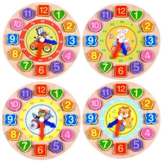 Ceas din lemn 2 in 1 pentru copii -  Ceas lemn cu forme geometrice [2]