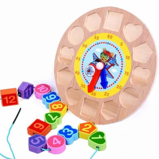 Ceas din lemn 2 in 1 pentru copii -  Ceas lemn cu forme geometrice [5]