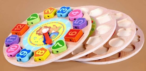 Ceas din lemn 2 in 1 pentru copii -  Ceas lemn cu forme geometrice [4]