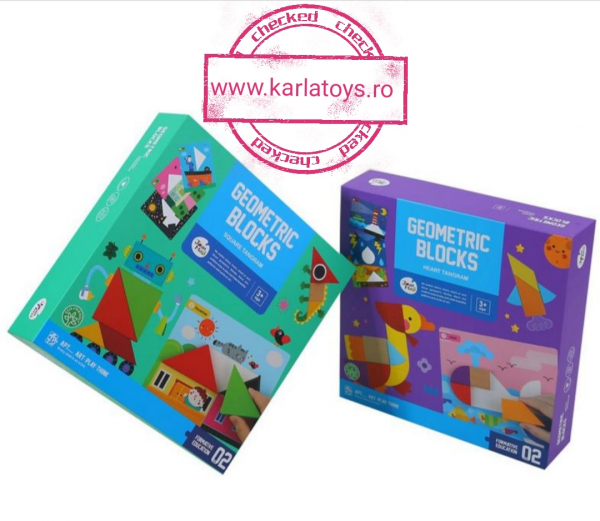 Joc din Lemn Tangram Geometric Blocks cu Planse [2]