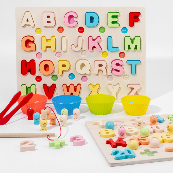 Joc lemn puzzle 3D alfabet sau numere 3 in 1 [3]