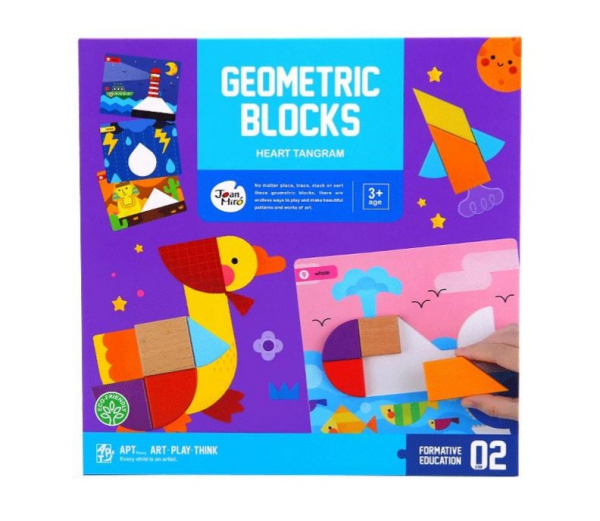 Joc din Lemn Tangram Geometric Blocks cu Planse [4]