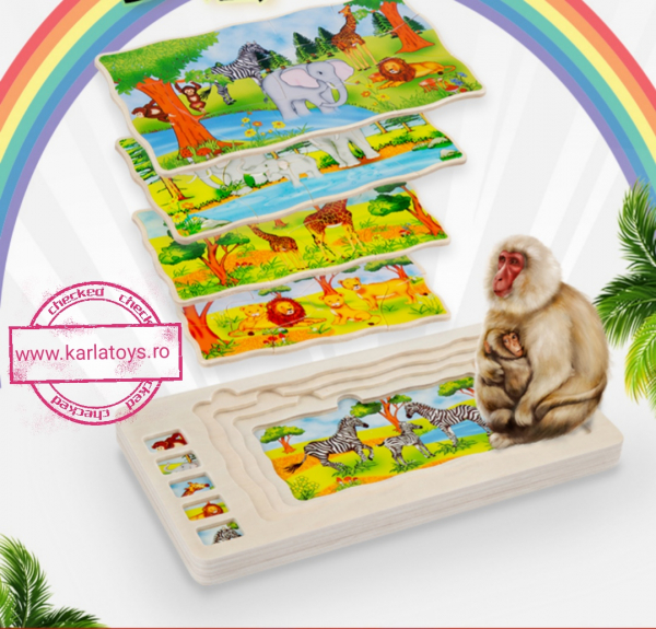 Joc din lemn Puzzle in straturi Onshine Animale [3]