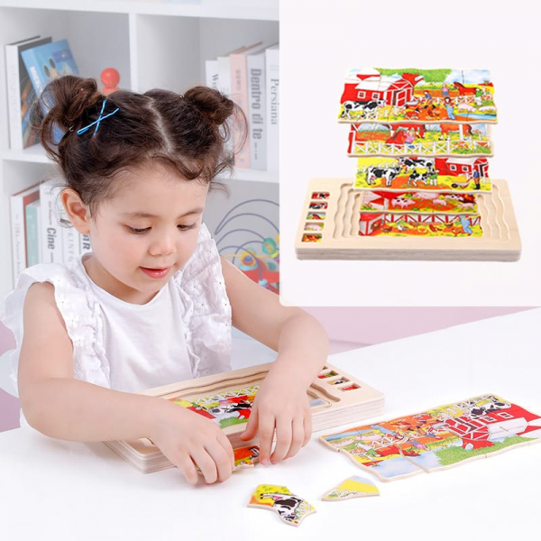 Joc din lemn Puzzle in straturi Onshine Animale [2]