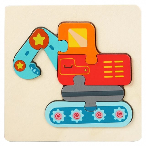 Mini Puzzle din lemn Animale si Vehicole 3d [4]